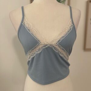 Blue Lace Crop Tank Top